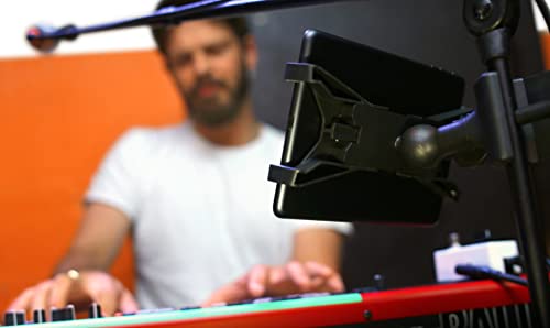 IK Multimedia iKlip Xpand Tablet Holder for mic Stands, fits iPad and Android Tablets Between 7" to 12.9" with an Adjustable 360° Swivel and Soft-Touch fit - size: Tablet