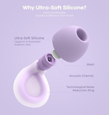 LC-dolida Aura Pro Sleep Earplugs, 38dB Higher Noise Reduction - Ultra-Soft Silicone for Snoring & Noise Blocking, Skin-Safe Custom Fit, Sleek & Reusable for Travel, Office(Purple) - color: Purple