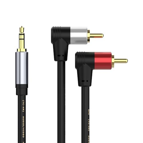 RCA to 3.5mm AUX Cable(6.6 Feet), 3.5mm Male to 90 Degree Right Angle RCA 2-Male Headphone Jack Adapter Y Splitter Cable Gold-Plated for Smartphones, Speakers, MP3, Tablets & More (6.6FT/2M) - size: 2M/6.6FT, style: RCA angled