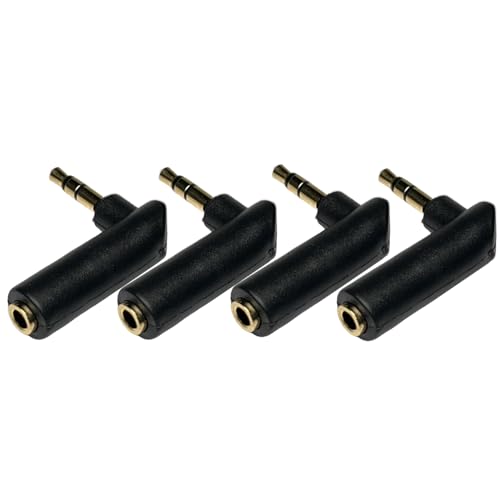 CESS 3.5mm Right Angle Male to Female Stereo Adapter, 4 Pack