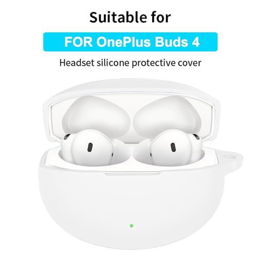 Compatible with OnePlus Buds 4 Case Cover,Shock-Proof,Premium Silicone with Keychain,Lanyard,Cleaning Accessories-White