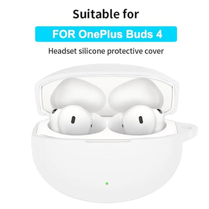 Compatible with OnePlus Buds 4 Case Cover,Shock-Proof,Premium Silicone with Keychain,Lanyard,Cleaning Accessories-White