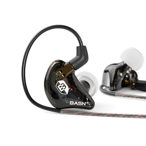 BASN Bsinger PRO in-Ear Monitors Hybrid Dynamic Dual Drivers Two Detachable MMCX Cables Musicians in-Ear Earbuds Headphones (Black) - color: Black