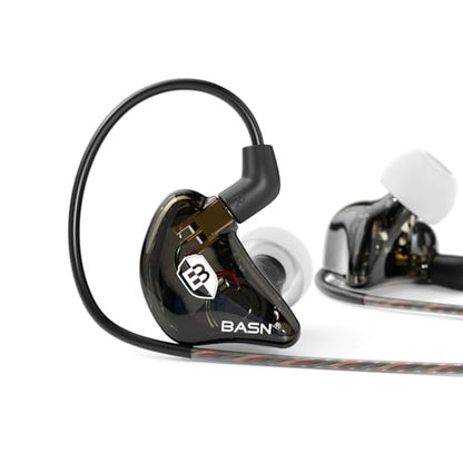 BASN Bsinger PRO in-Ear Monitors Hybrid Dynamic Dual Drivers Two Detachable MMCX Cables Musicians in-Ear Earbuds Headphones (Black) - color: Black