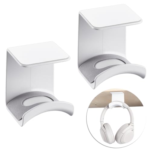 AHANDMAKER 2 Pack Headphone Stand for Desk Headphone Holder with Adhesive Gaming Headphones Hanger Under Desk Shelf Mounting Hooks for Bedroom Gaming Setup Organization, White - color: White