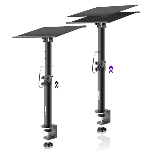 Clamp On Desktop Studio Monitor Speaker Stands Pair | Tilt & Height Adjustable, Heavy Duty, Universal Fit, for Music Booth, Subwoofer, Surround Sound, Bookshelf & Laptop