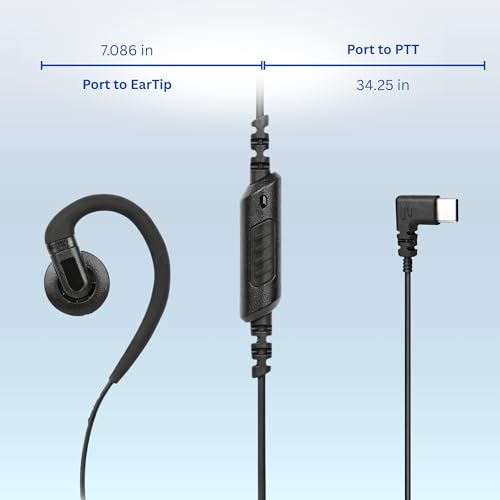 USB C Push-to-Talk Headset, C-Shape Earpiece with Inline PTT Mic & Removable Eartip – Compatible with MS Teams & Zello Walkie Talkie App – VP PTT S27