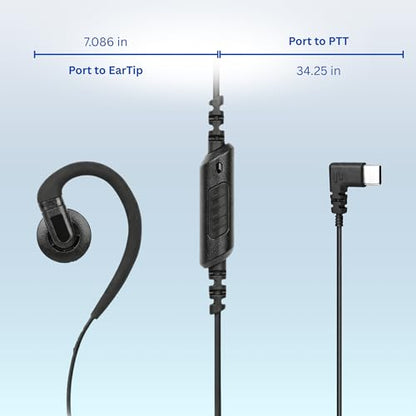 USB C Push-to-Talk Headset, C-Shape Earpiece with Inline PTT Mic & Removable Eartip – Compatible with MS Teams & Zello Walkie Talkie App – VP PTT S27