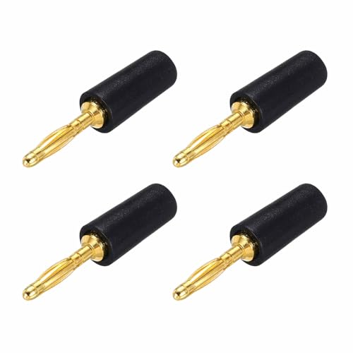 MECCANIXITY 4 Pcs 2mm Banana Plugs, 10A 6mm OD 26.5mm Length Speaker Wire Cable Plugs Connectors, Banana Jack Connector for Speaker Wire Audio Cable, Black - color: Black