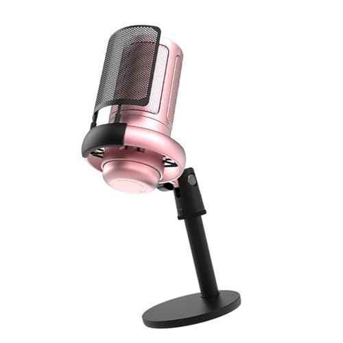 USB Microphone for PC Gaming Color Lighting Mic Mute Button Condenser with Knob Solid Base - color: Pinker