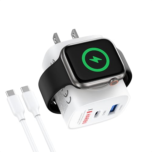 Haribo Charger Block for Apple Watch, 3-in-1 PD 20W USB C Charging Station with Built-in Wireless Smart Watch Charging, Dual Ports Wall Charger Compatible with iPhone,AirPods,iWatch - color: Red