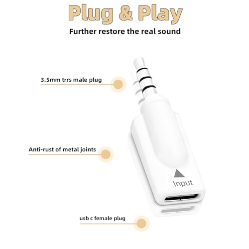 Poyiccot USB C to 3.5mm Jack Audio Adapter 1Pack, USB Type C Female to 3.5mm Male Audio Adapter, Type C to AUX Headphone Stereo HiFi DAC Jack for iPhone 15, MacBook, Car Headphone, White - style: 1 Pack Male to Female White