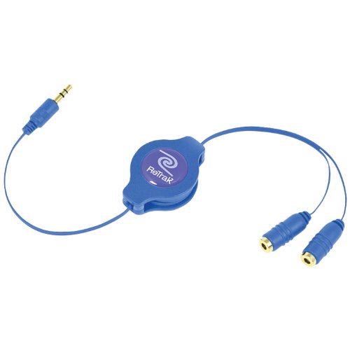 ReTrak Retractable Headphones Splitter, Blue ( ETCABLESPLBU) - color: Blue