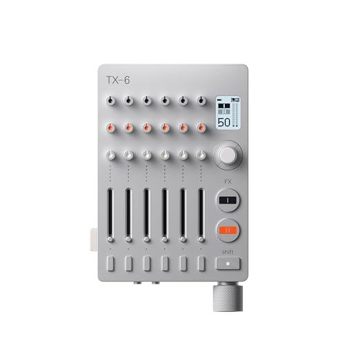 teenage engineering TX–6 portable and rechargeable 6 stereo channel mixer, usb audio interface and sound card, 8 hour battery life, built-in effects, ble and usb midi, iOS compatible