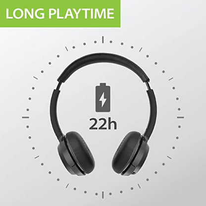 Avantree AH6B - Bluetooth On Ear Headphones with Detachable Mic for Work in Office or at Home, Premium Sound, 22 Hrs Playtime, Soft Padding, Lightweight, Wireless & Wired for Phone PC Laptop, Black