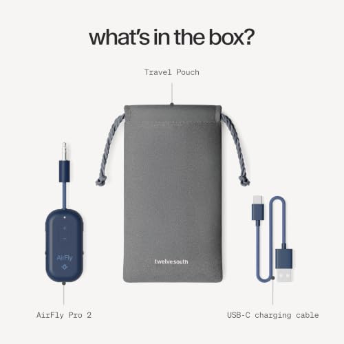 Twelve South AirFly Pro 2, Bluetooth Adapter, Pair 2 AirPods, Coastal Blue | Pair 2 AirPods or Wireless Headphones – 3.5mm AUX Bluetooth Transmitter and Receiver for Cars, Boats, Treadmills, TVs & More - color: Coastal Blue, style: AirFly Pro 2