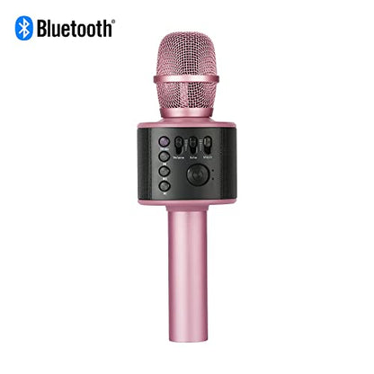 Wireless Bluetooth Karaoke Microphone with Built-in Speakers + HD Recording, Portable Handheld Mic | Rose Gold - style: Rose Gold