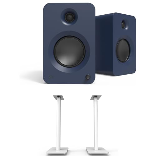 Kanto REN Blue Bluetooth Powered Bookshelf Speakers - Matte Blue Pair SP26PLW 26" Fixed-Height Stands for Bookshelf Speakers - White Pair (2024) - size: RENBLUE, style: SP26PLW