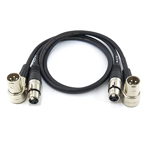 WJSTN 2-Pack 2FT Right-Angle Male to Straight Female XLR Cable Audio Adapter - size: 2FT