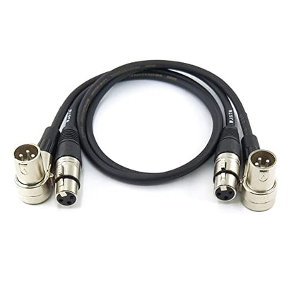 WJSTN 2-Pack 2FT Right-Angle Male to Straight Female XLR Cable Audio Adapter - size: 2FT