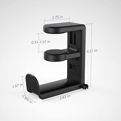EURPMASK Rotating Headphone Stand,Adjustable Clamp-on Headset Holder Hanger | 360 Degree Swivel,Headset Hook Under Desk,No Residue,Cable Organizer,Soft Rubber Pads,Keep Headphones Secure&Desk Tidy,Black - color: Black
