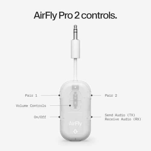 Twelve South AirFly Pro 2, Bluetooth Adapter, Pair 2 AirPods, Glacial White | Pair 2 AirPods or Wireless Headphones – 3.5mm AUX Bluetooth Transmitter and Receiver for Cars, Boats, Treadmills, TVs & More - color: Glacial White, style: AirFly Pro 2