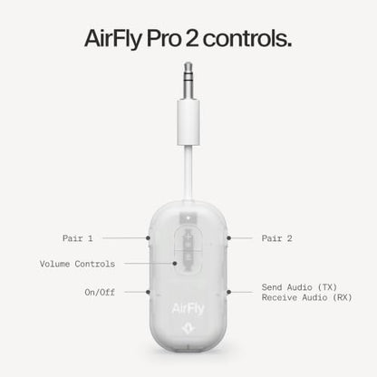 Twelve South AirFly Pro 2, Bluetooth Adapter, Pair 2 AirPods, Glacial White | Pair 2 AirPods or Wireless Headphones – 3.5mm AUX Bluetooth Transmitter and Receiver for Cars, Boats, Treadmills, TVs & More - color: Glacial White, style: AirFly Pro 2