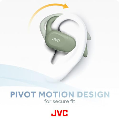 JVC nearphones Open Ear True Wireless Headphones with Pivot Motion Mecanism, 16mm Large Drivers Sound, Single Ear use, BT 5.4, Long Battery Life (up to 26 Hours) - HANP40TG (Green) - color: Green