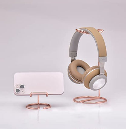 JIARI Headphones Stand and Cell Phone Stand Desktop Metal Holder Accessories 2pcs Set (Rose Gold) - color: Rose Gold