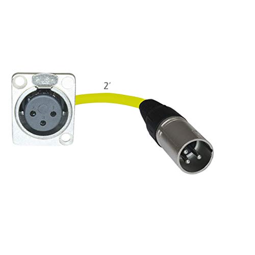 2ft Pigtail: XLR Female Panel Mount to XLR Male Plug (Yellow) - color: Yellow