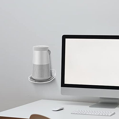 Small Floating Shelf - 5 Inch Wall Mount Shelf for Speakers, Action Figures, Webcam, Mesh Router - Acrylic Speaker Mount (Silky White & Transparent) - color: Silky White & Transparent