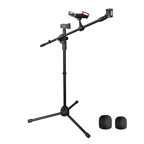Yescom Microphone Boom Arm Stand with Phone Mount Holder Stable Tripod Base - size: Pro-2 Mic Clip+Phone Holder
