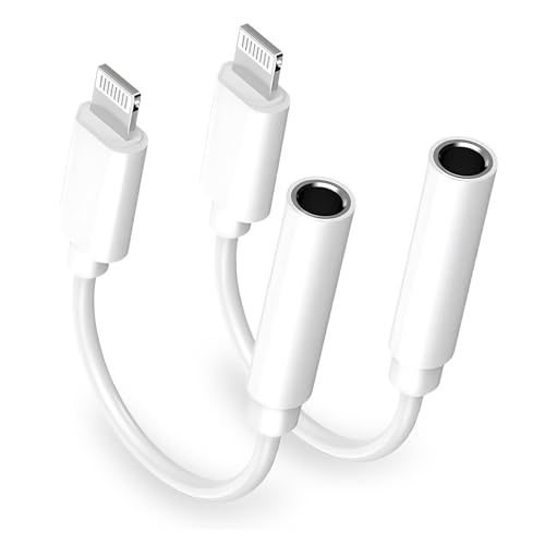 [Apple MFi Certified] Apple iPhone 14 Pro Max Headphone Adapter 2 Pack | Lightning to 3.5 mm Headphone Jack Aux Audio Cable Dongle Adapter Compatible with iPhone 14 13 12 11 Pro Max XS XR X 8 iPad