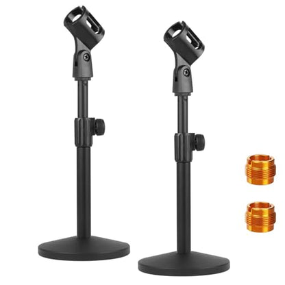 2 Pcs Microphone Stand Desktop, Adjustable Table Mic Stand with Mic Clip and 5/8" Male to 3/8" Female Screw Adapter, Heavy Base, Compatible with Most Mics - size: style 1