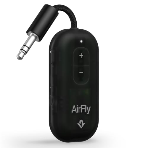 Twelve South AirFly Pro 2, Bluetooth Adapter, Pair 2 AirPods, Black Ice | Pair 2 AirPods or Wireless Headphones – 3.5mm AUX Bluetooth Transmitter and Receiver for Cars, Boats, Treadmills, TVs & More - color: Black Ice, style: AirFly Pro 2