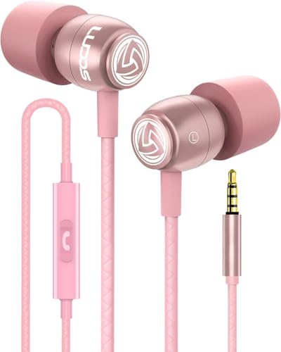 LUDOS Clamor Wired Earbuds in-Ear Headphones, 5 Years Warranty, Earphones with Microphone, Noise Isolating Ear Buds, Memory Foam for iPhone, Samsung, School Students, Kids, Women, Small Ears - Pink - color: Pink, style: 3.5 mm