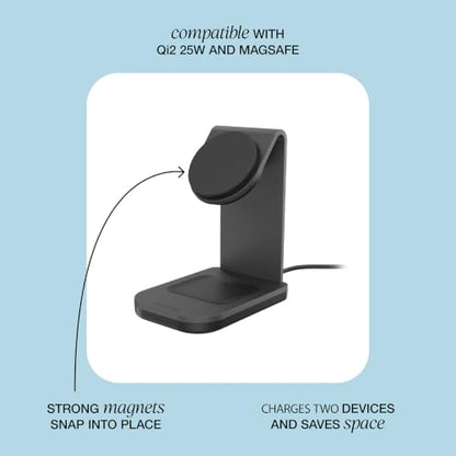 OtterBox 2-in-1 Space Saving Wireless Charging Stand - Black | MagSafe & Qi2 Compatible Charging Stand for Apple, Samsung, Google & More, Space Saving Design - color: Black, style: 2-in-1