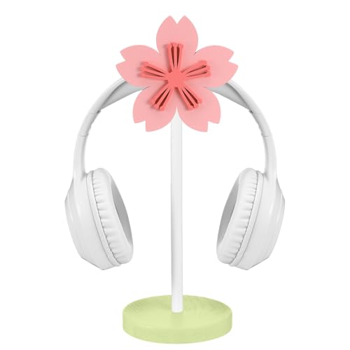 Yookeer Cute Headphone Stand Decorative Sakura Headphone Stand Cute Pink Flower Wood Desk Decor for Gamer Room Office Desk Gaming Gifts for Girlfriend Office Worker