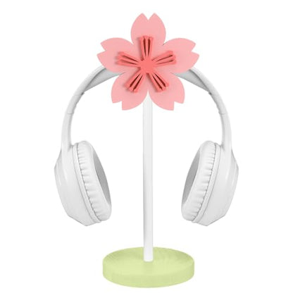 Yookeer Cute Headphone Stand Decorative Sakura Headphone Stand Cute Pink Flower Wood Desk Decor for Gamer Room Office Desk Gaming Gifts for Girlfriend Office Worker