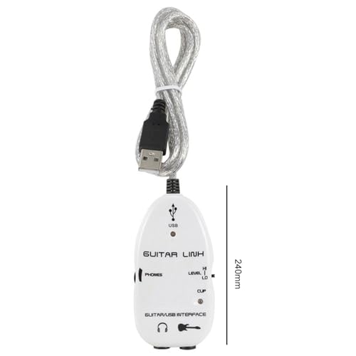 Walfront Guitar USB Audio Interface Adapter Recorder for PC with Stereo Headphone Output USB Powered for Monitoring with Active Monitor Speakers (White)