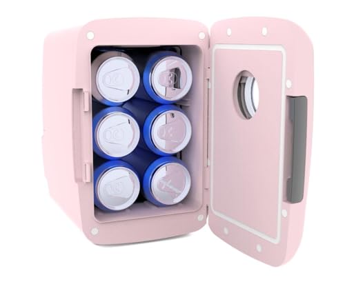 Frigidaire Pink Mini Personal Fridge Cooler, 1 Gal Capacity fits Six Cans, Includes Plugs for Home Outlet & DC Charger, BUILT IN BLUETOOTH SPEAKER - color: Pink