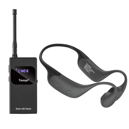 Tayogo Swimming Headphones T6 + W23 Bone Conduction, Under Water Audio System, Spotify Swim Headset, No Need to Download, Waterproof FM Receiving & Bluetooth Open Ear Swim Headset for Training - color: Black
