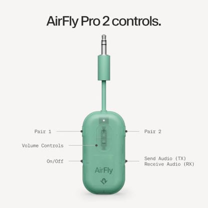 Twelve South AirFly Pro 2, Bluetooth Adapter, Pair 2 AirPods, Mint Ice | Pair 2 AirPods or Wireless Headphones – 3.5mm AUX Bluetooth Transmitter and Receiver for Cars, Boats, Treadmills, TVs & More - color: Mint Ice, style: AirFly Pro 2