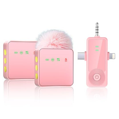 Mini Wireless Microphone for iPhone/Android/Camera, Noise Reduction - color: Pink