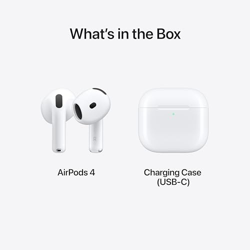 Apple AirPods 4 Wireless Earbuds, Bluetooth Headphones, Personalized Spatial Audio, Sweat and Water Resistant, USB-C Charging Case, H2 Chip, Up to 30 Hours of Battery Life, Effortless Setup for iPhone - style: Without Active Noise Cancellation