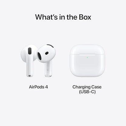 Apple AirPods 4 Wireless Earbuds, Bluetooth Headphones, Personalized Spatial Audio, Sweat and Water Resistant, USB-C Charging Case, H2 Chip, Up to 30 Hours of Battery Life, Effortless Setup for iPhone - style: Without Active Noise Cancellation