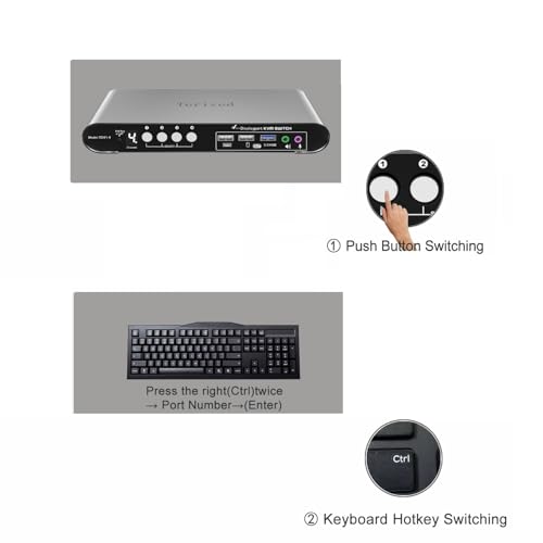 4 Computers 2 Monitors Automatic KVM Switch, HDMI 4k@60Hz + DP 8K 30Hz 4K@144Hz, Aluminum Alloy Shell, Digital Display, Audio/Microphone, hotkey, HDR10 with Cables - style: 4 Computers 2 Monitors (HDMI + DP) USB 3.0