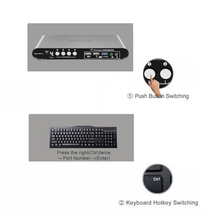 4 Computers 2 Monitors Automatic KVM Switch, HDMI 4k@60Hz + DP 8K 30Hz 4K@144Hz, Aluminum Alloy Shell, Digital Display, Audio/Microphone, hotkey, HDR10 with Cables - style: 4 Computers 2 Monitors (HDMI + DP) USB 3.0