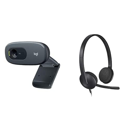 Logitech USB Headset H340, Stereo, USB Headset for Windows and Mac - Black & C270 Desktop or Laptop Webcam, HD 720p Widescreen for Video Calling and Recording