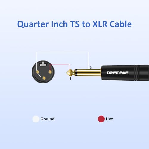 25FT TS 1/4 Inch to XLR Unbalanced Audio Cable, Mono 6.35mm Plug to 5-Pin XLR Instrument Patch Cord, Quarter inch TS Male to XLR Male Mic Cable for Power Amplifier, Dynamic Microphone, Speaker - size: 25FT/7.5M